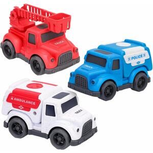 3 Pack Toddler Rescue Trucks Set Police Fire Ambulance Pvc- BPA- Phthalates Free
